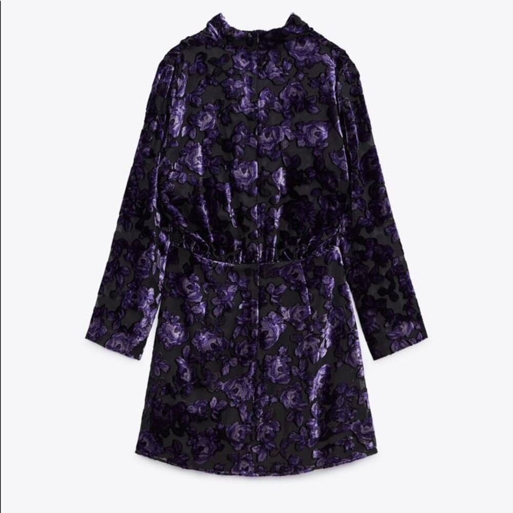 ZARA BLOGGER FAVORITE VELVET TRIM DRESS PURPLE - Picture 12 of 14